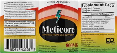 Photo of the Justified Laboratories Meticore label