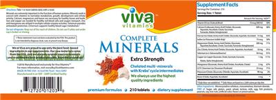 Photo of the Viva Vitamins Complete Minerals Extra Strength label