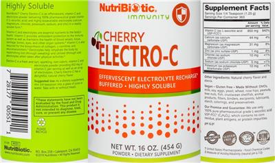 Photo of the NutriBiotic Immunity Electro-C Cherry label