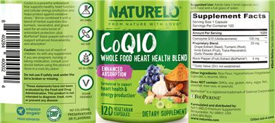Photo of the NATURELO Premium Supplements CoQ10 label