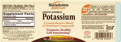 Photo of the Sundown Naturals Multi-Source Potassium label