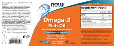 Photo of the NOW Omega-3 Fish Oil label