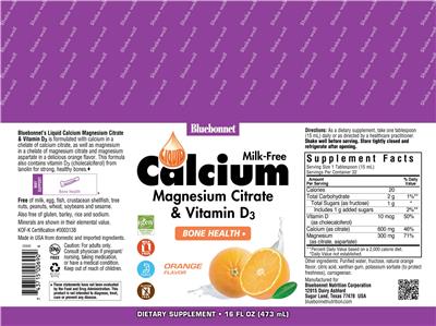 Photo of the Bluebonnet Liquid Calcium Magnesium Citrate & Vitamin D3 Orange Flavor label
