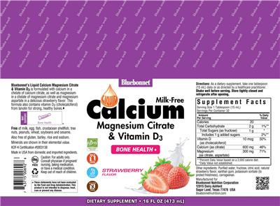 Photo of the Bluebonnet Liquid Calcium Magnesium Citrate & Vitamin D3 Strawberry Flavor label
