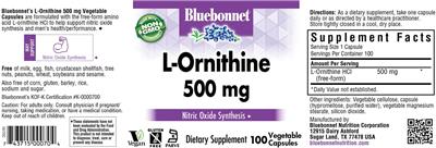 Photo of the Bluebonnet L-Ornithine 500 mg label