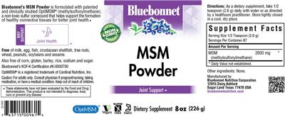 Photo of the Bluebonnet MSM Powder label