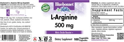 Photo of the Bluebonnet L-Arginine 500 mg label