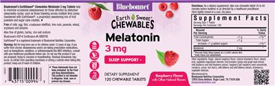 Photo of the Bluebonnet EarthSweet Chewables Melatonin 3 mg Raspberry Flavor label