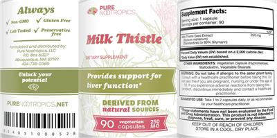 Photo of the Pure Nootropics Milk Thistle 250 mg label
