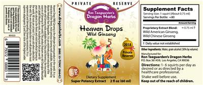 Photo of the Ron Teeguarden's Dragon Herbs Heaven Drops Wild Ginseng label
