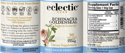 Photo of the Eclectic Herb Echinacea Goldenseal 350 mg label