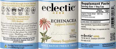 Photo of the Eclectic Herb Echinacea 360 mg label