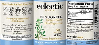 Photo of the Eclectic Herb Fenugreek 600 mg label