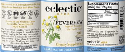 Photo of the Eclectic Herb Feverfew 125 mg label