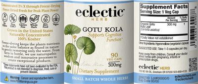 Photo of the Eclectic Herb Gotu Kola 300 mg label