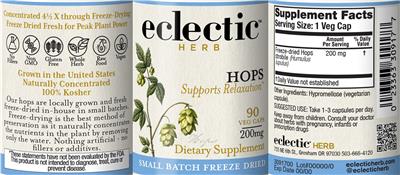 Photo of the Eclectic Herb Hops 200 mg label