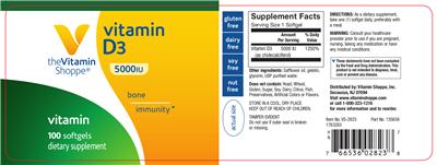 Photo of the The Vitamin Shoppe Vitamin D3 5000 IU label