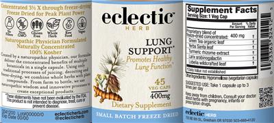 Photo of the Eclectic Herb Lung Support 400 mg label