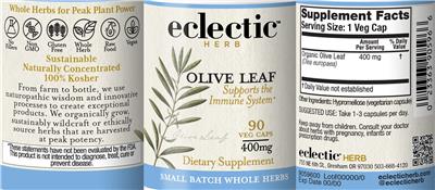 Photo of the Eclectic Herb Olive Leaf 400 mg label