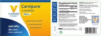 Photo of the The Vitamin Shoppe Carnipure L-Carnitine 1000 mg label