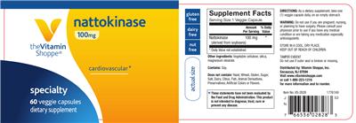 Photo of the The Vitamin Shoppe Nattokinase 100 mg label