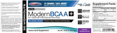 Photo of the USPlabs Modern BCAA+ Grape Bubblegum label