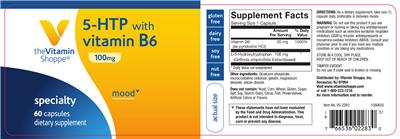 Photo of the The Vitamin Shoppe 5-HTP with Vitamin B6 100 mg label