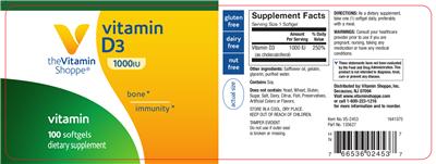 Photo of the The Vitamin Shoppe Vitamin D3 1000 IU label