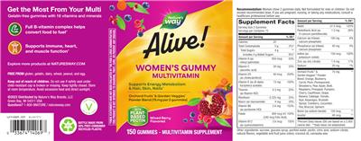 Photo of the Nature's Way Alive! Women's Gummy Multivitamin Mixed Berry Flavored label