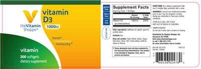 Photo of the The Vitamin Shoppe Vitamin D3 1000 IU label