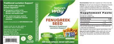 Photo of the Nature's Way Fenugreek Seed 1,130 mg label