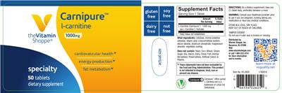 Photo of the The Vitamin Shoppe Carnipure L-Carnitine 1000 mg label