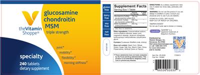 Photo of the The Vitamin Shoppe Glucosamine Chondroitin MSM Triple Strength label