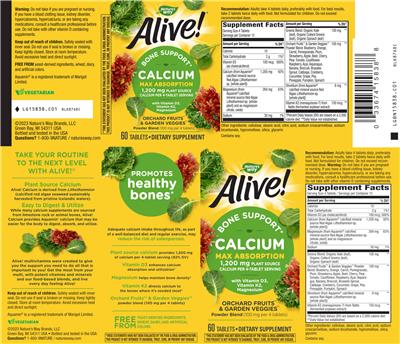 Photo of the Nature's Way Alive! Calcium 1,200 mg label