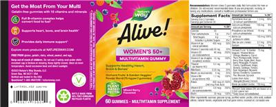 Photo of the Nature's Way Alive! Women's 50+ Gummy Multivitamin Mixed Berry Flavor label