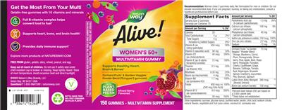 Photo of the Nature's Way Alive! Women's 50+ Multivitamin Gummy Mixed Berry Flavored label