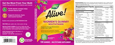 Photo of the Nature's Way Alive! Women's Gummy Multivitamin Mixed Berry Flavored label