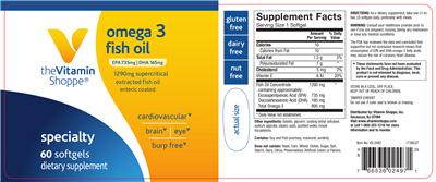 Photo of the The Vitamin Shoppe Omega 3 Fish Oil 1290 mg label