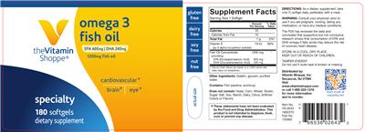 Photo of the The Vitamin Shoppe Omega 3 Fish Oil 1200 mg label