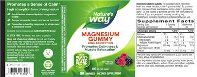 Photo of the Nature's Way Magnesium Gummy Mixed Berry Flavored label