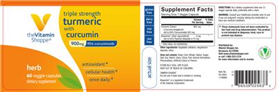 Photo of the The Vitamin Shoppe Triple Strength Turmeric With Curcumin 900 mg label