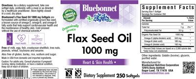 Photo of the Bluebonnet Flax Seed Oil 1000 mg label
