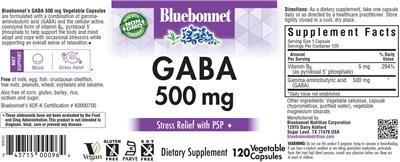 Photo of the Bluebonnet GABA 500 mg label