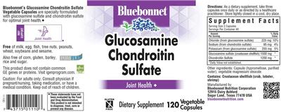Photo of the Bluebonnet Glucosamine Chondroitin Sulfate label