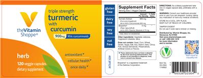 Photo of the The Vitamin Shoppe Triple Strength Turmeric With Curcumin 900 mg label
