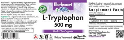 Photo of the Bluebonnet L-Tryptophan 500 mg label