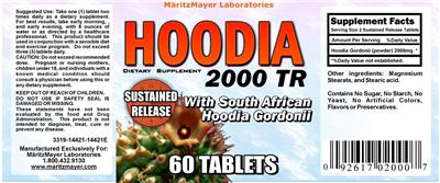 Photo of the MaritzMayer Laboratories Hoodia 200 TR label
