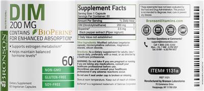 Photo of the Bronson DIM 200 mg label