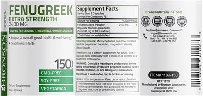 Photo of the Bronson Fenugreek Extra Strength 2400 mg label