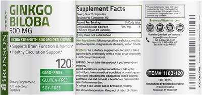 Photo of the Bronson Ginkgo Biloba 500 mg label